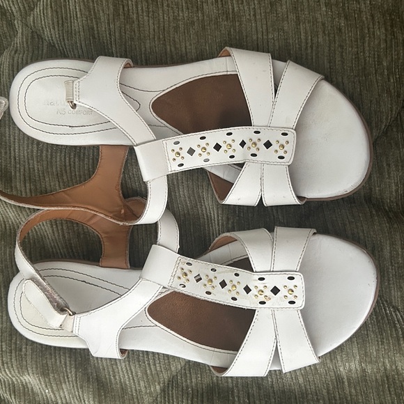 Shoes - White Women's Sandals with Gold Accents
